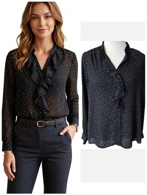 Black long sleeve blouse with white stars women's size medium by Who What Wear